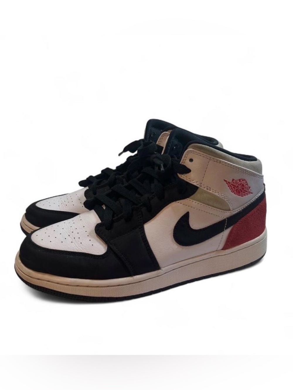 Jordan Mid-Top Sneakers in White, Black & Red
